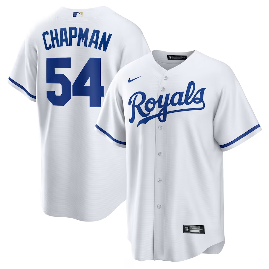Men's Kansas City Royals Aroldis Chapman #54 White Home Jersey